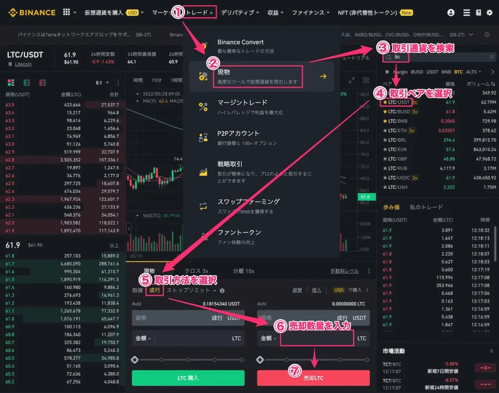 Binance現物取引(Spot Trade)の使い方-仮想通貨の買い方